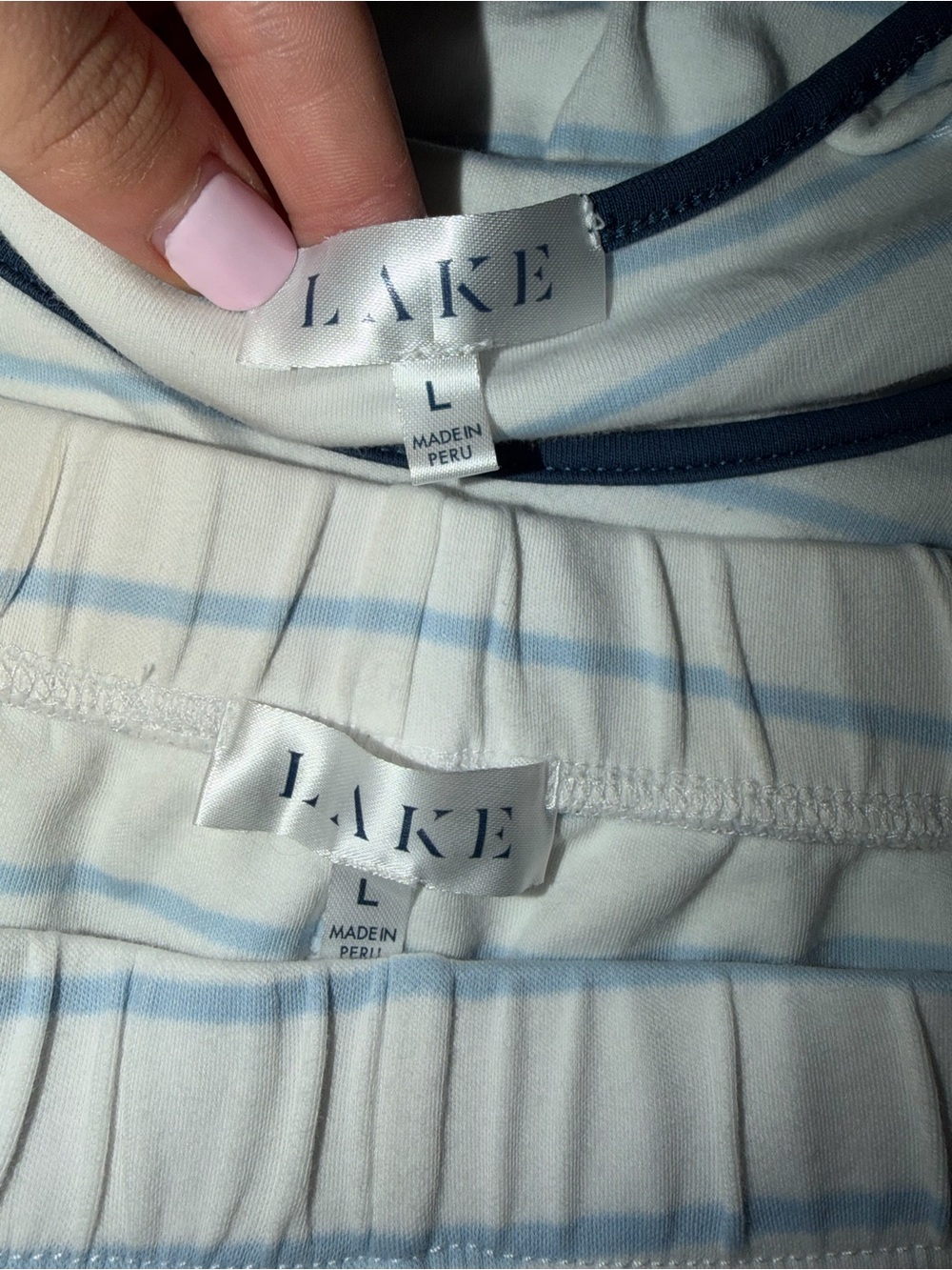 Women's Lightweight Striped Pajama Set in Light Blue with Navy Trim - Picture 3 of 3